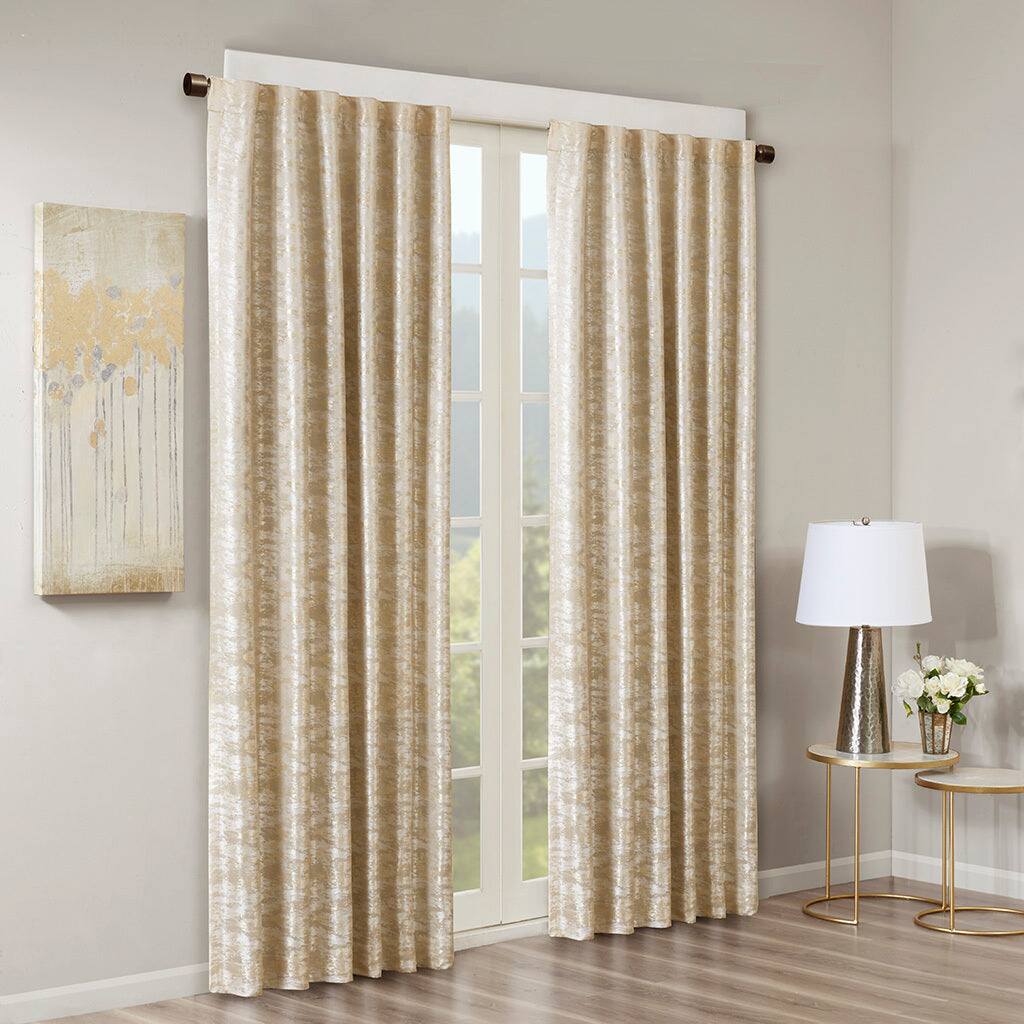 Alt View 6. BreeBe - Jacquard Lined Total Blackout Rod Pocket/Back Tab Curtain Panel(Only 1 Pc Panel) - Gold.