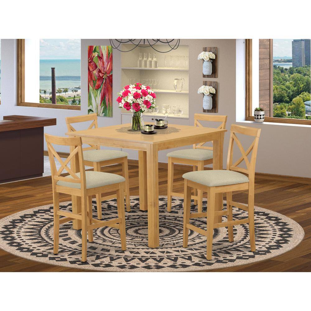 Back. East West Furniture - CFPB5-OAK-C 5 Pc counter height set - counter height Table and 4 Kitchen bar stool. - Oak.