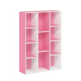 FurniFact - Reversible Open Shelf Bookcase with Sturdy Engineered Wood Construction - White/Pink