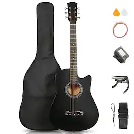 Winado - 38" Acoustic Guitar with Gig Bag for Beginner,3/4 Steel Guitars Kit with Extra Strings, Strap, Picks, Capo - Black