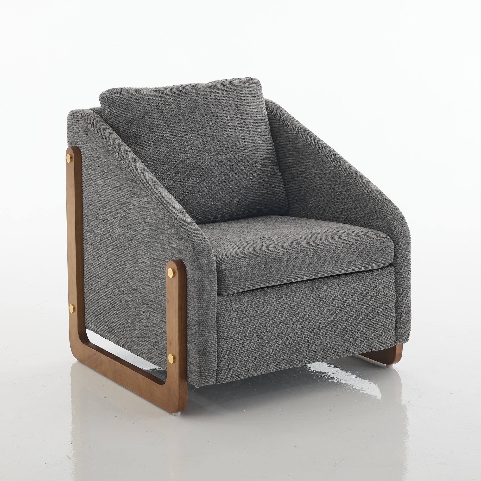 Alt View 8. GOODSILO - Modern Upholstered Armchair with Wooden Side Frame and Cushioned Seat for Living Room or Bedroom - Gray.