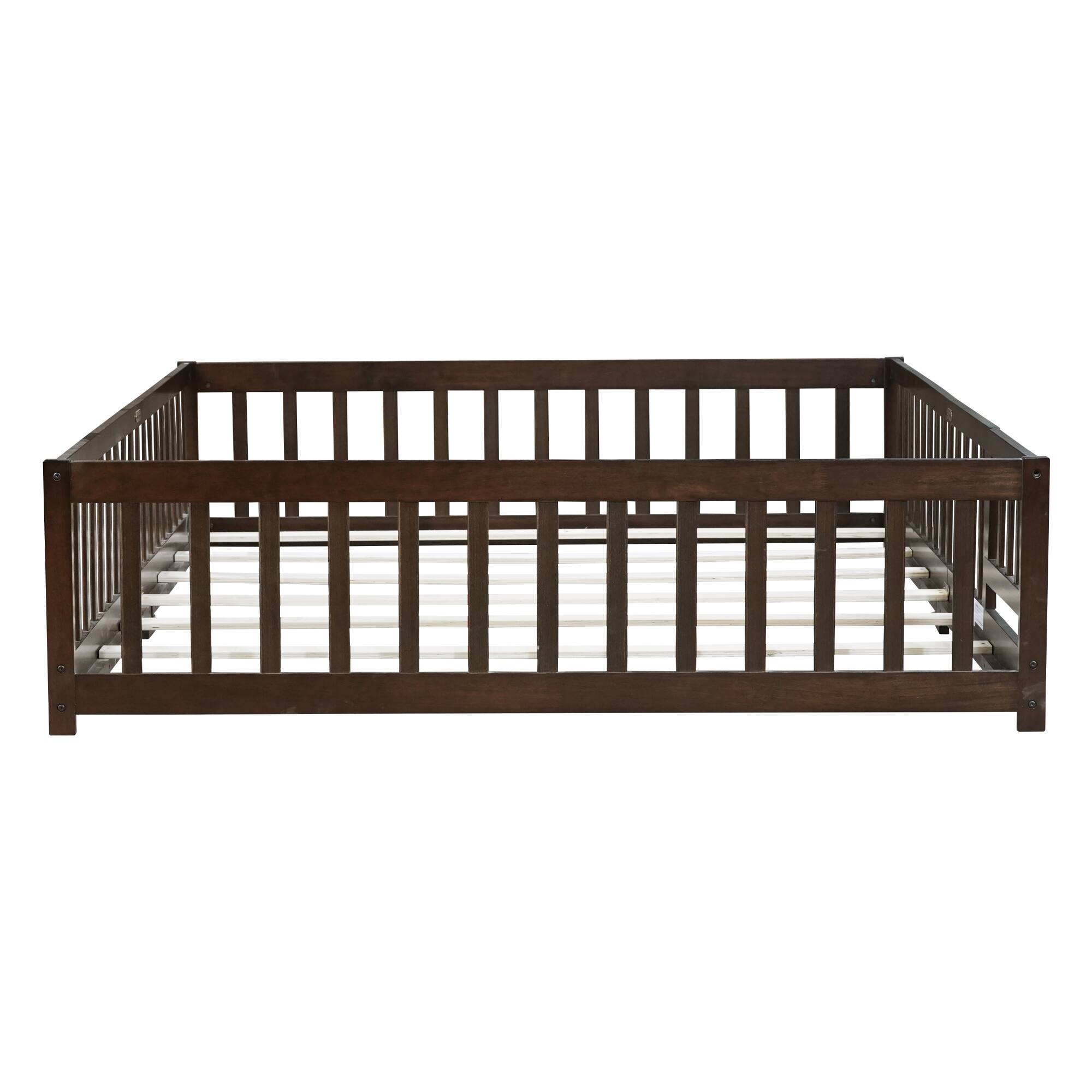 Alt View 7. GOODSILO - Queen Size Low-Profile Platform Bed with Safety Guardrails and Entry Door for Secure Sleeping Space - Espresso.