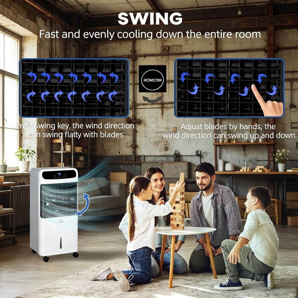 SWING  
Fast and evenly cooling down the entire room  

Press swing key, the wind direction can swing flatly with blades  

Adjust blades by hands, the wind direction can swing up and down