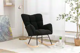 Trinkets Crazed - Teddy Fabric Rocking Gilder Nursery Chair For Living Room Indoor - Black