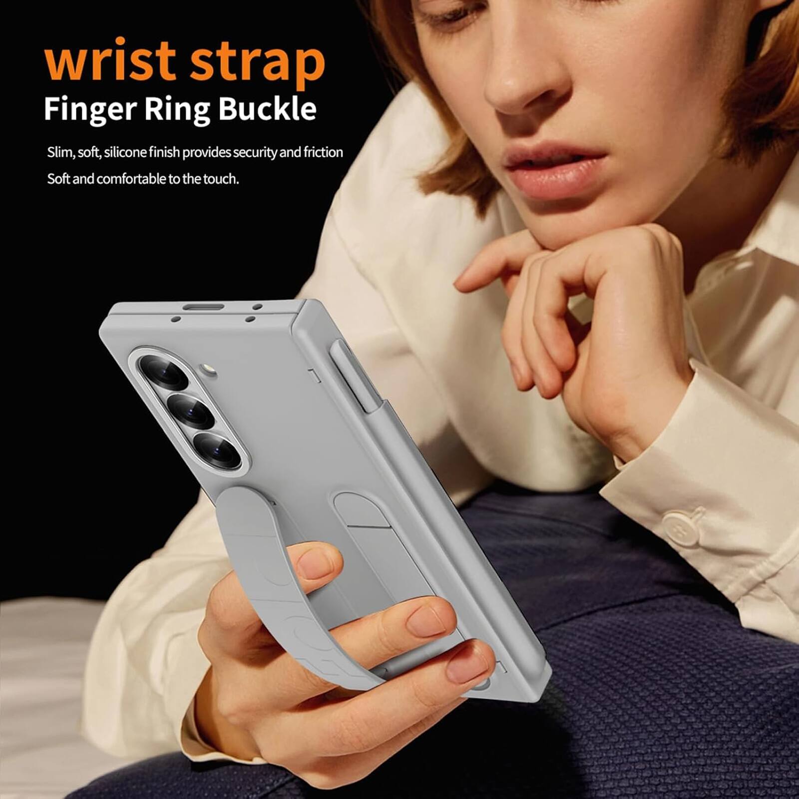 wrist strap Finger Ring Buckle Slim, soft, silicone finish provides security and friction Soft and comfortable to the touch.