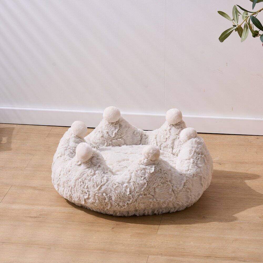 Alt View 1. PetPals - White Crown Cat Bed with Removable, Washable Bed - White.