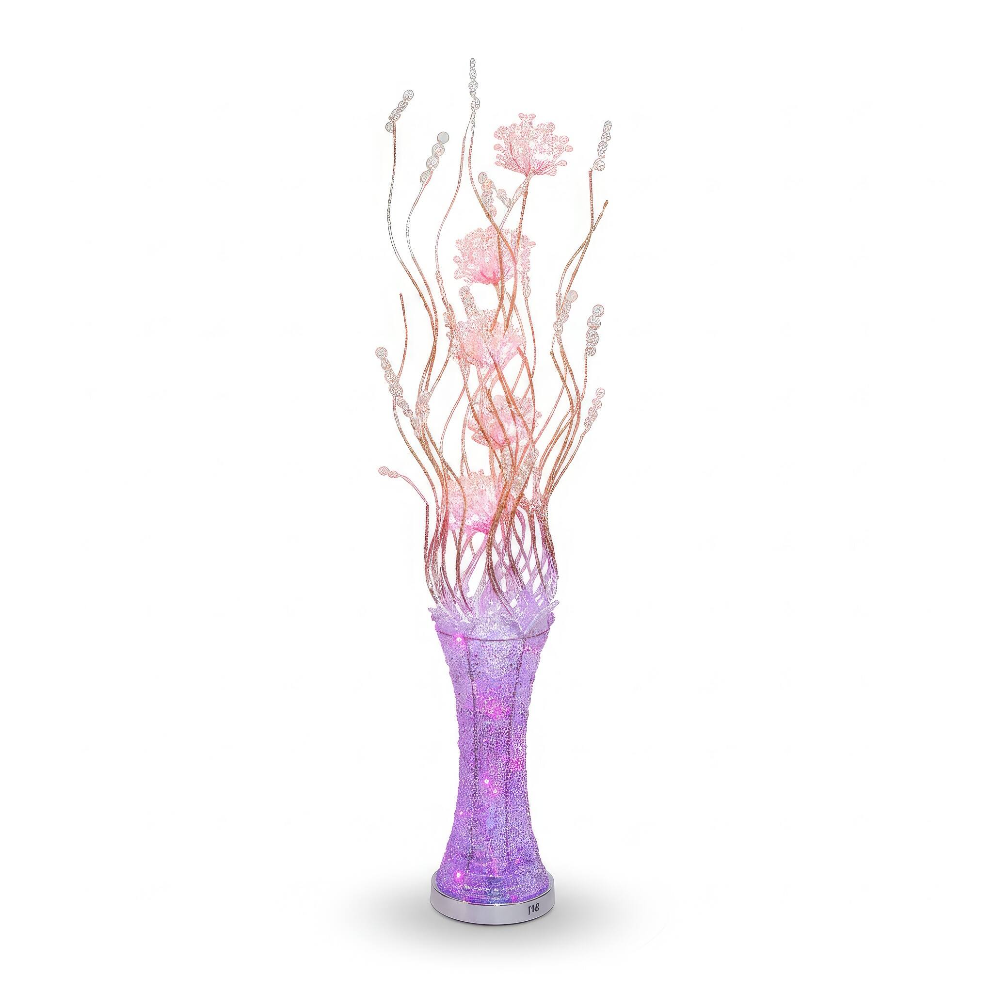 Angle. FC Design - 60"H  Sparkle Vase with Purple Pink Flame Petal Flower LED Floor Lamp.