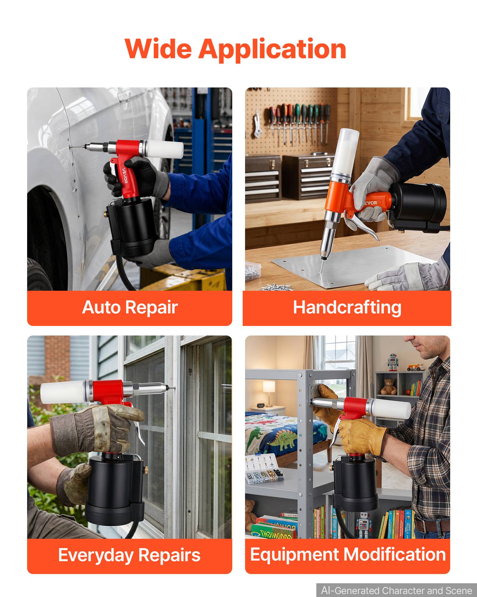 Wide Application

Auto Repair
Handcrafting
Everyday Repairs
Equipment Modification

AI-Generated Character and Scene
