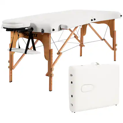 Front. Costway - Costway 84"L Portable Massage Table Adjustable Facial Spa Bed Tattoo w/ Carry Case - White.