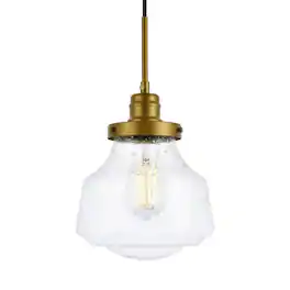 Living District - Lyle 1 Light And Clear Seeded Glass Plug In Pendant - Brass