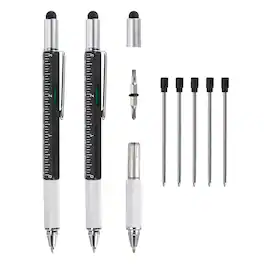 Unique Bargains - 2pcs 6 in 1 Metal Multitool Tech Tool Pen with Ballpoint Pen, Ruler, Screwdriver, Stylus, Level Gauge, Refills - Black