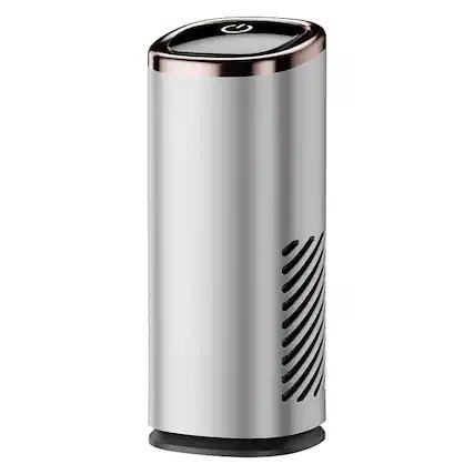Front. Cluzine - Silver Car Air Purifier, HEPA Filter, 3-Speed Touch Control, USB Powered, with Aromatherapy for Vehicle.
