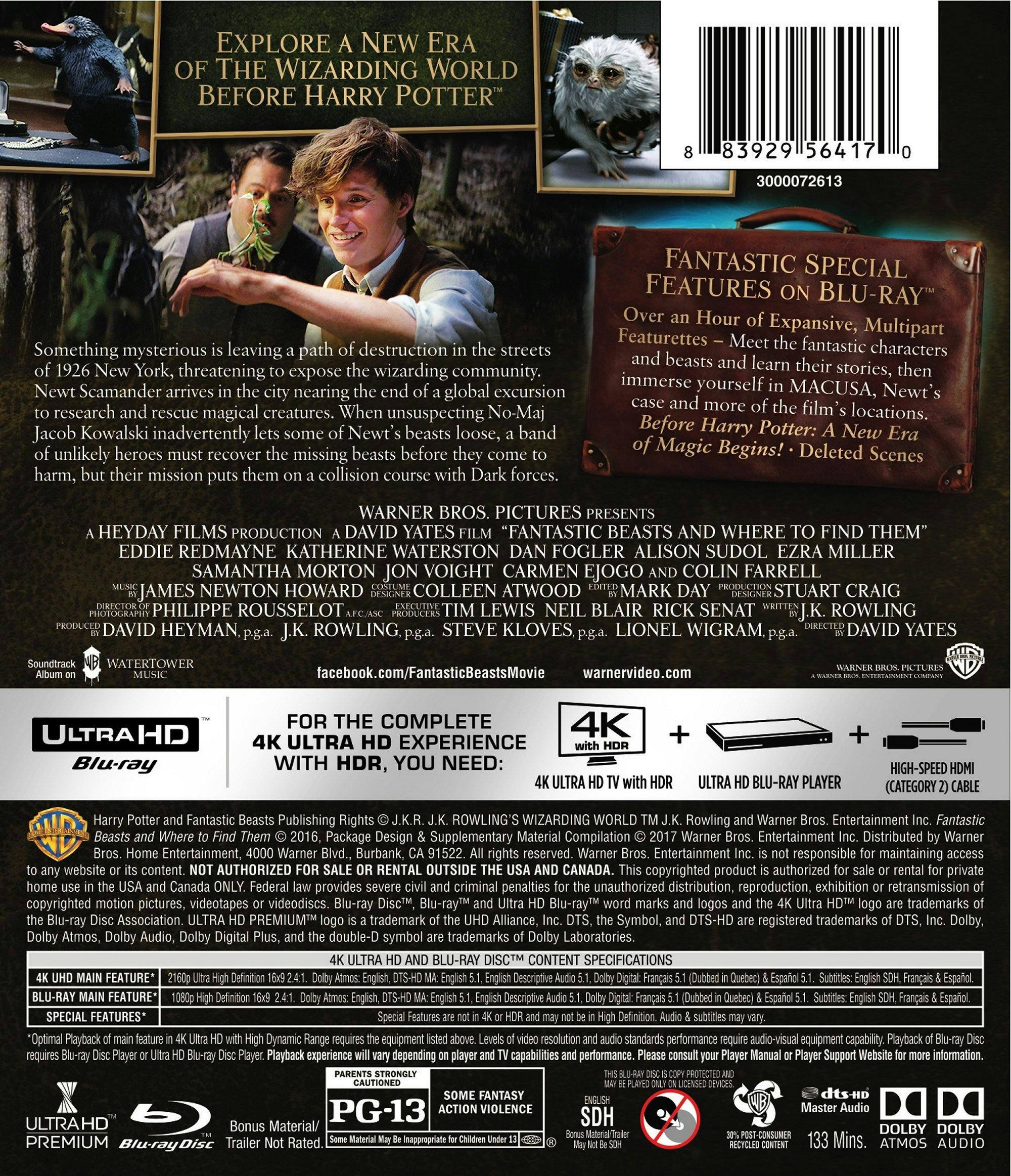Back. Fantastic Beasts and Where to Find Them   - 4K Blu-Ray.