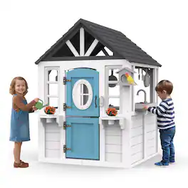 Segmart - Kids Playhouse Outdoor,Cedar Wooden Play House for Kids Ages 3-6, with Dutch Door, Play Kitchen, Interactive Doorbell - White