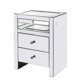 Manhattan Lane - 2 Drawer Beveled Mirrored Accent Table with Glass Top and LED - Silver