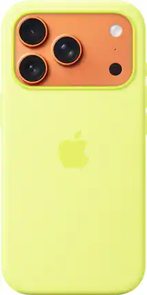 Front. Apple - iPhone 17 Pro Silicone Case with MagSafe - Neon Yellow.
