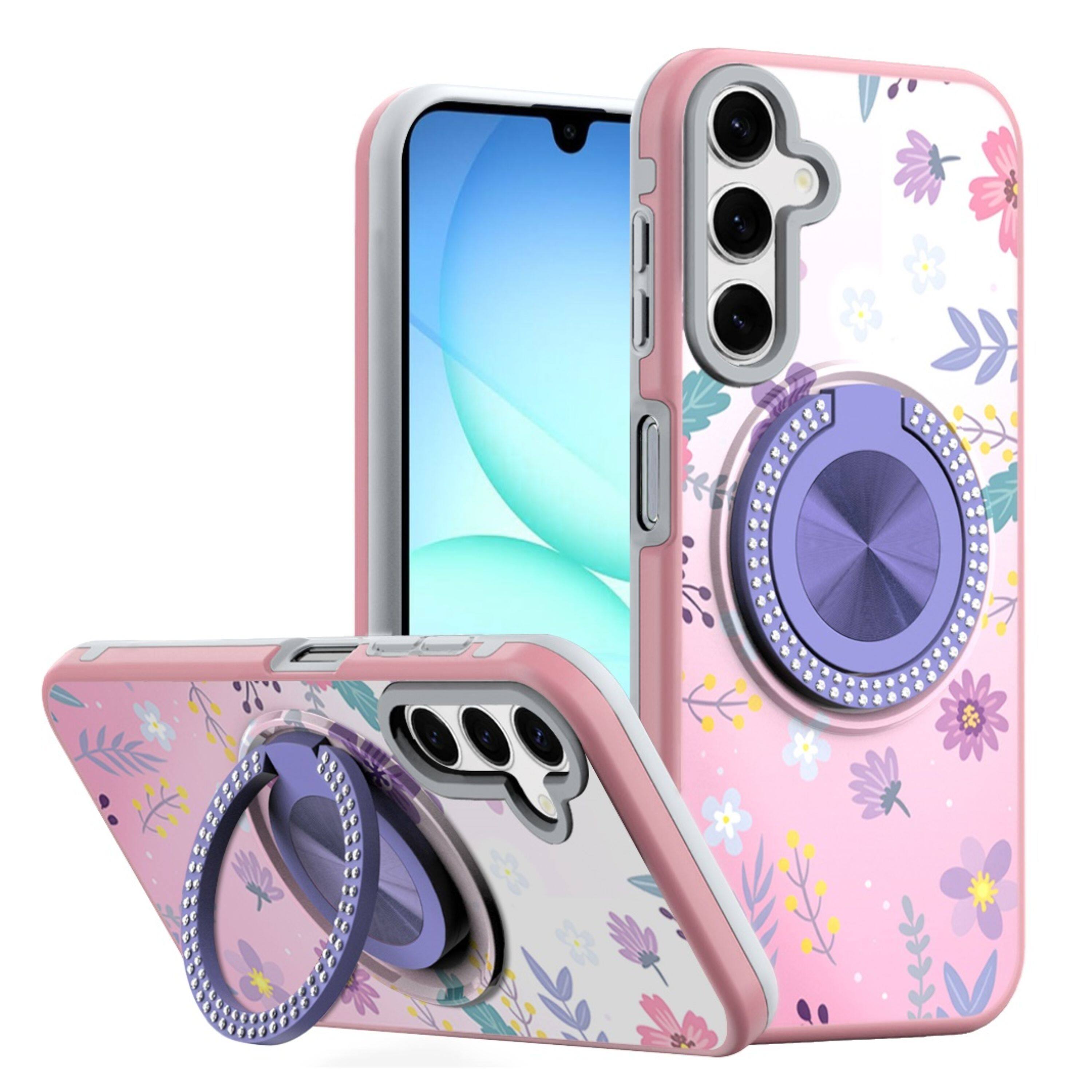 Front. Kitcheniva - Printed Design Case With 360 Rotating Stand Tempered Glass For Samsung Galaxy A17 5G Floral C - Multicolor.