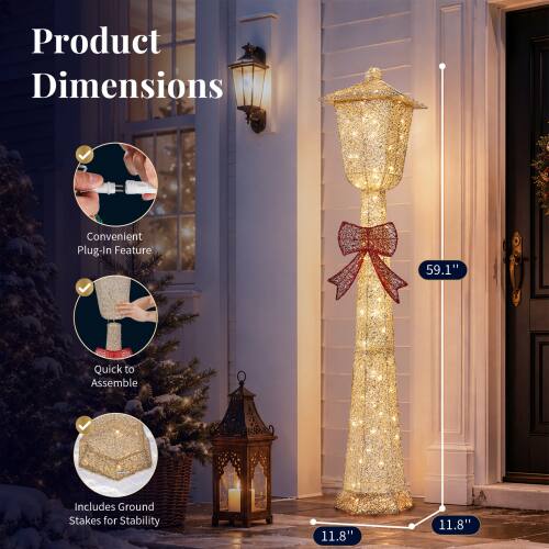 Product Dimensions  
Convenient Plug-In Feature  
Quick to Assemble  
Includes Ground Stakes for Stability  
59.1"  
11.8"  
11.8"