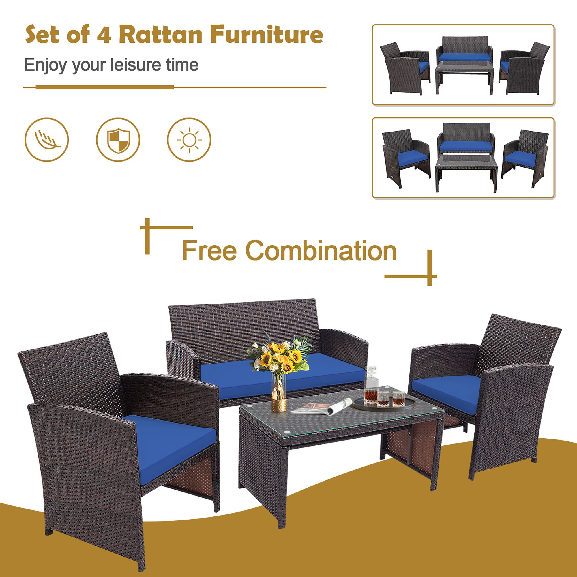Set of 4 Rattan Furniture, Enjoy your leisure time, Free Combination