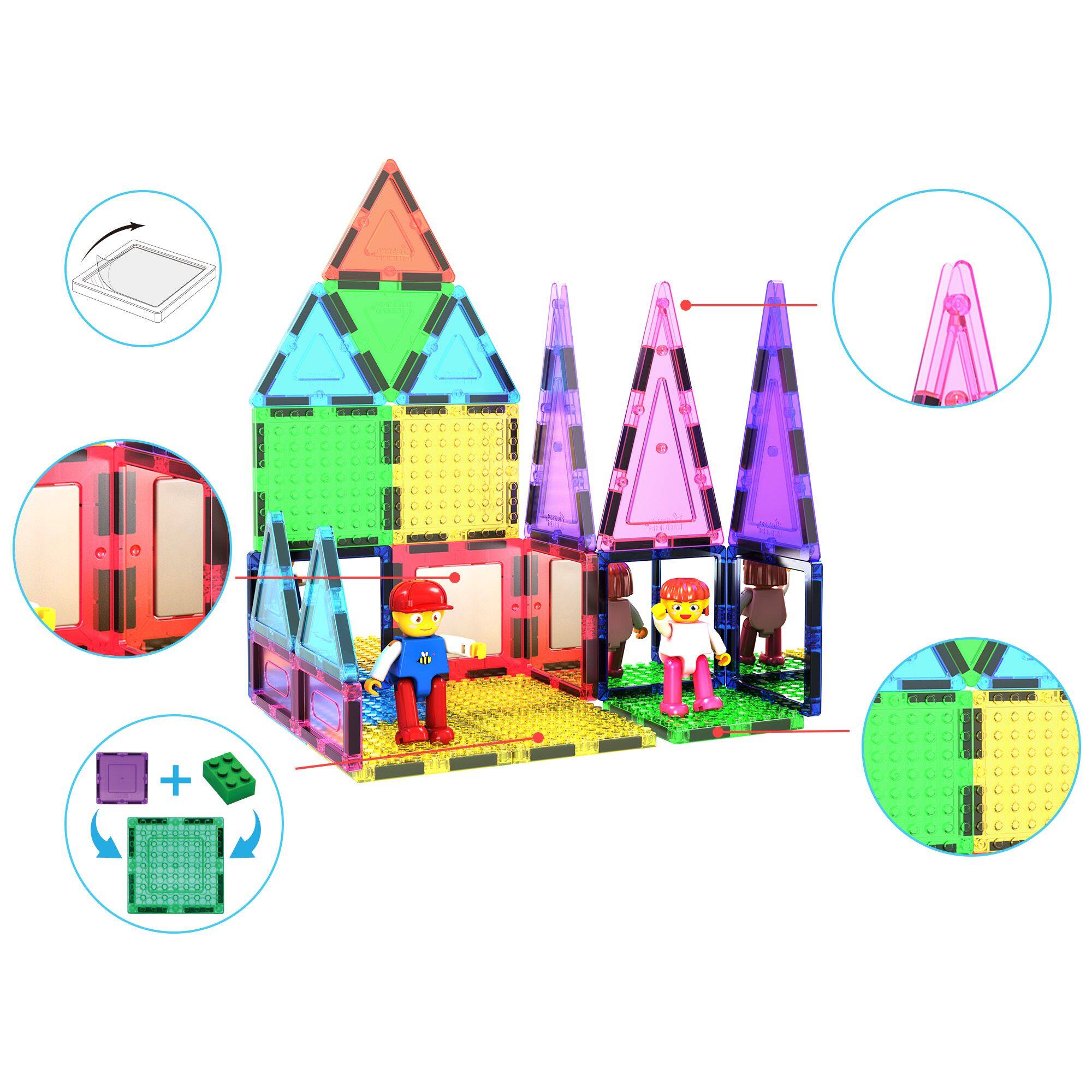 Alt View 3. PicassoTiles - PicassoTiles 63 PC Magnetic Tiles and Brick Compatible, Classic Brick, Brick Building Block Set.