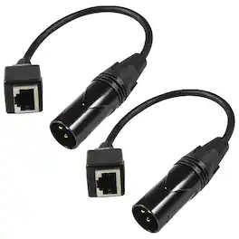 HQRP - 2-Pack 3-Pin XLR Male to RJ45 Adapter Cables - DMX512 over Cat5 Ethernet, 8 in - Black