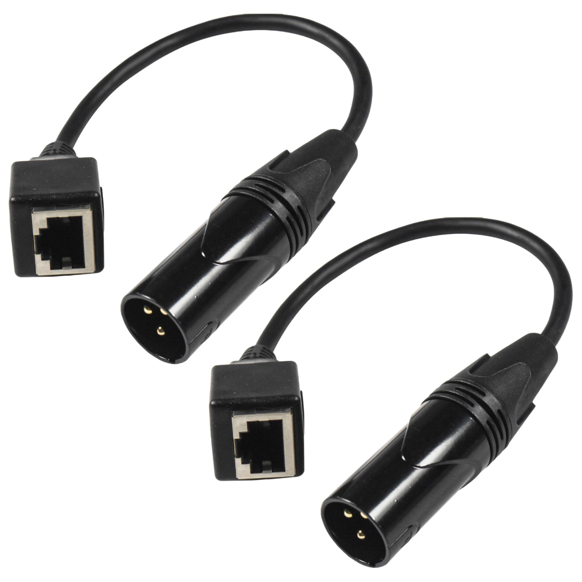 HQRP - 2-Pack 3-Pin XLR Male to RJ45 Adapter Cables - DMX512 over Cat5 Ethernet, 8 in - Black