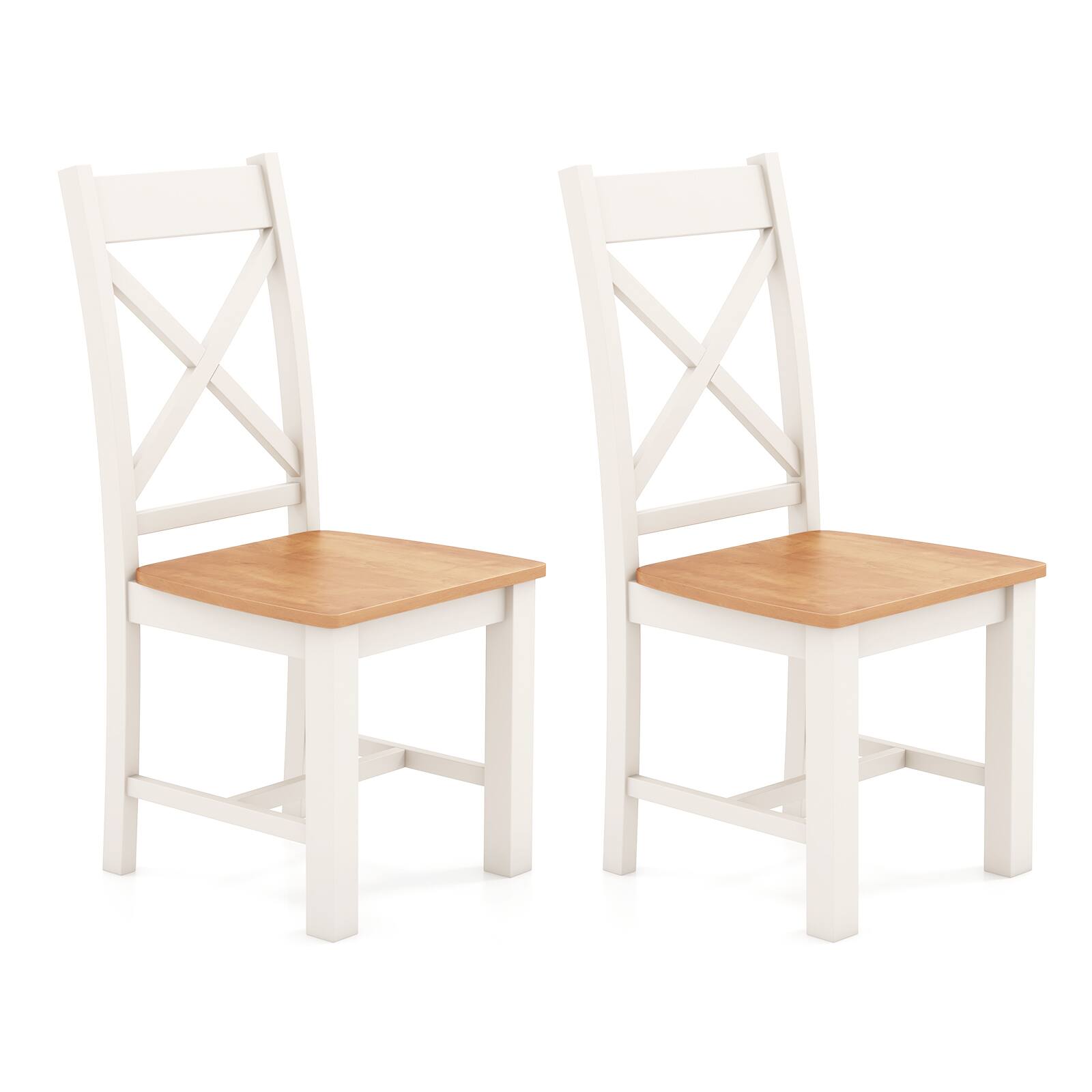 Gymax - Modern Wooden Dining Chairs Set of 2 w/ High Back Rubber Wood Frame Armless - Cream White, Natural