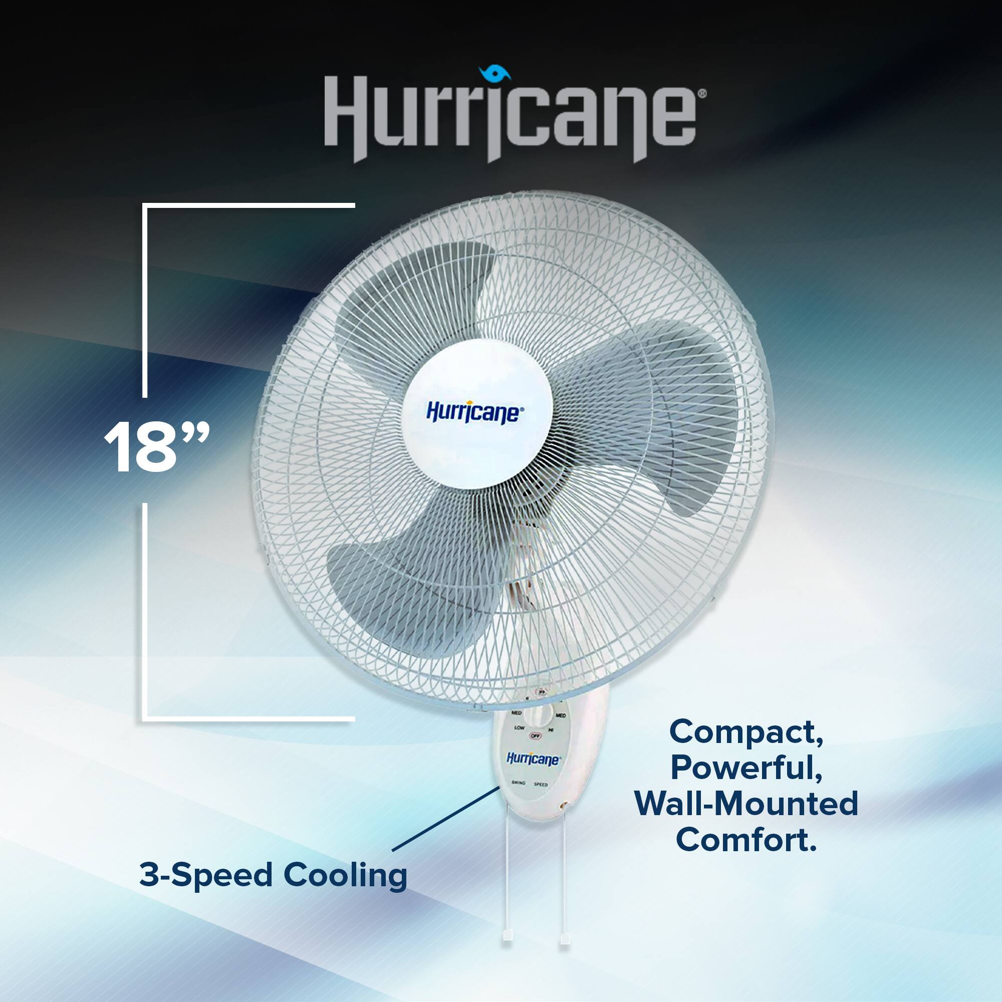 Hurricane 18" Hurricane 3-Speed Cooling - Compact, Powerful, Wall-Mounted Comfort.