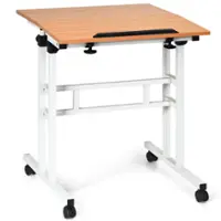 Costway - Mobile Standing Desk Height Adjustable Sit Stand Workstation Stand Up Desk 2in1 - White/Natural - Front_Zoom