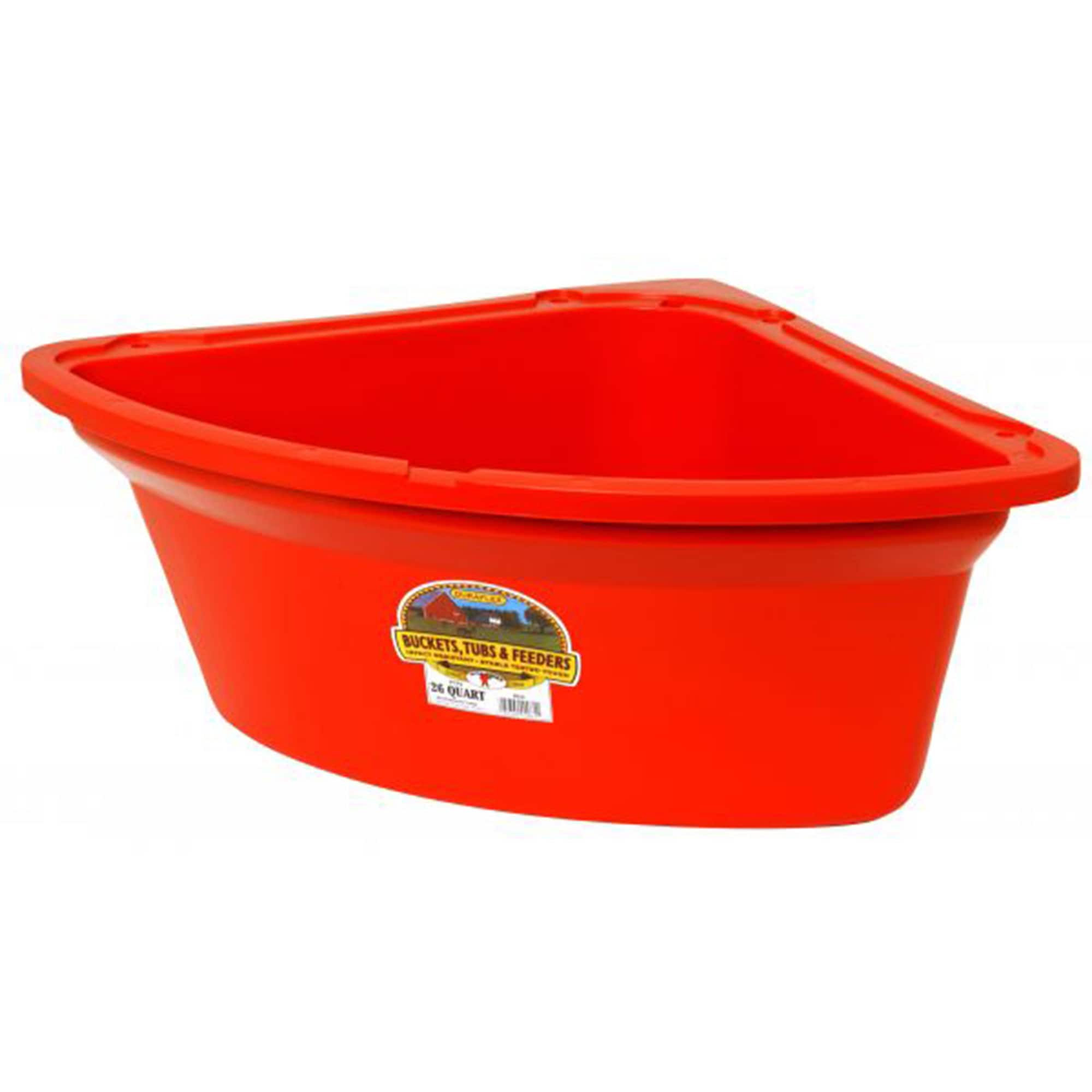 Little Giant - 26 Quart Plastic Hanging Corner Livestock Animal Feeder Bucket, Red
