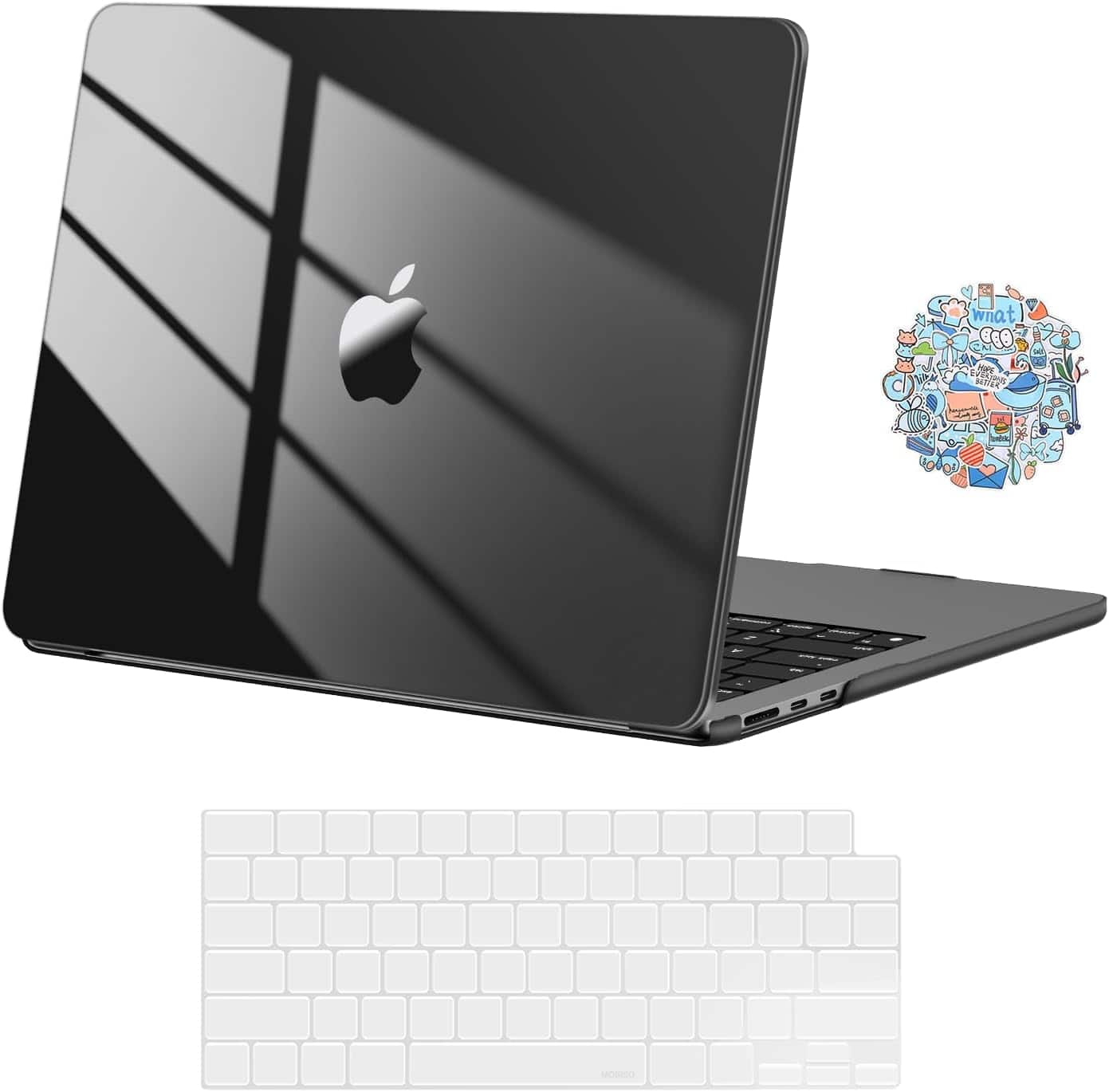 mosiso - Protective Case with Keyboard Cover & Decals for MacBook Air 13.6 inch M5 A3449 M4 A3240 M3 A3113 M2 A2681 2022-2026 - Crystal Black