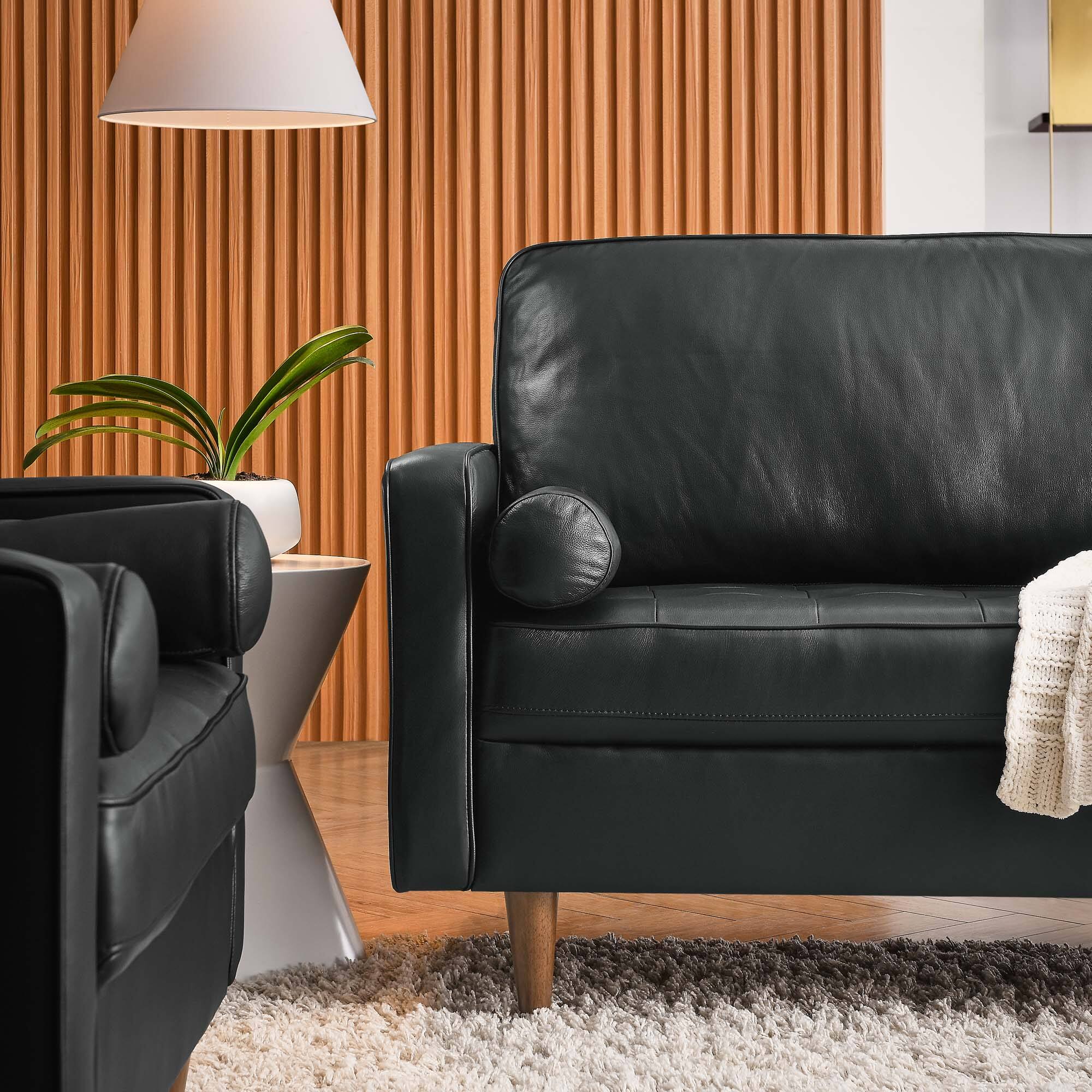 Back. Modway - Valour 88" Leather Sofa by Modway - Black.