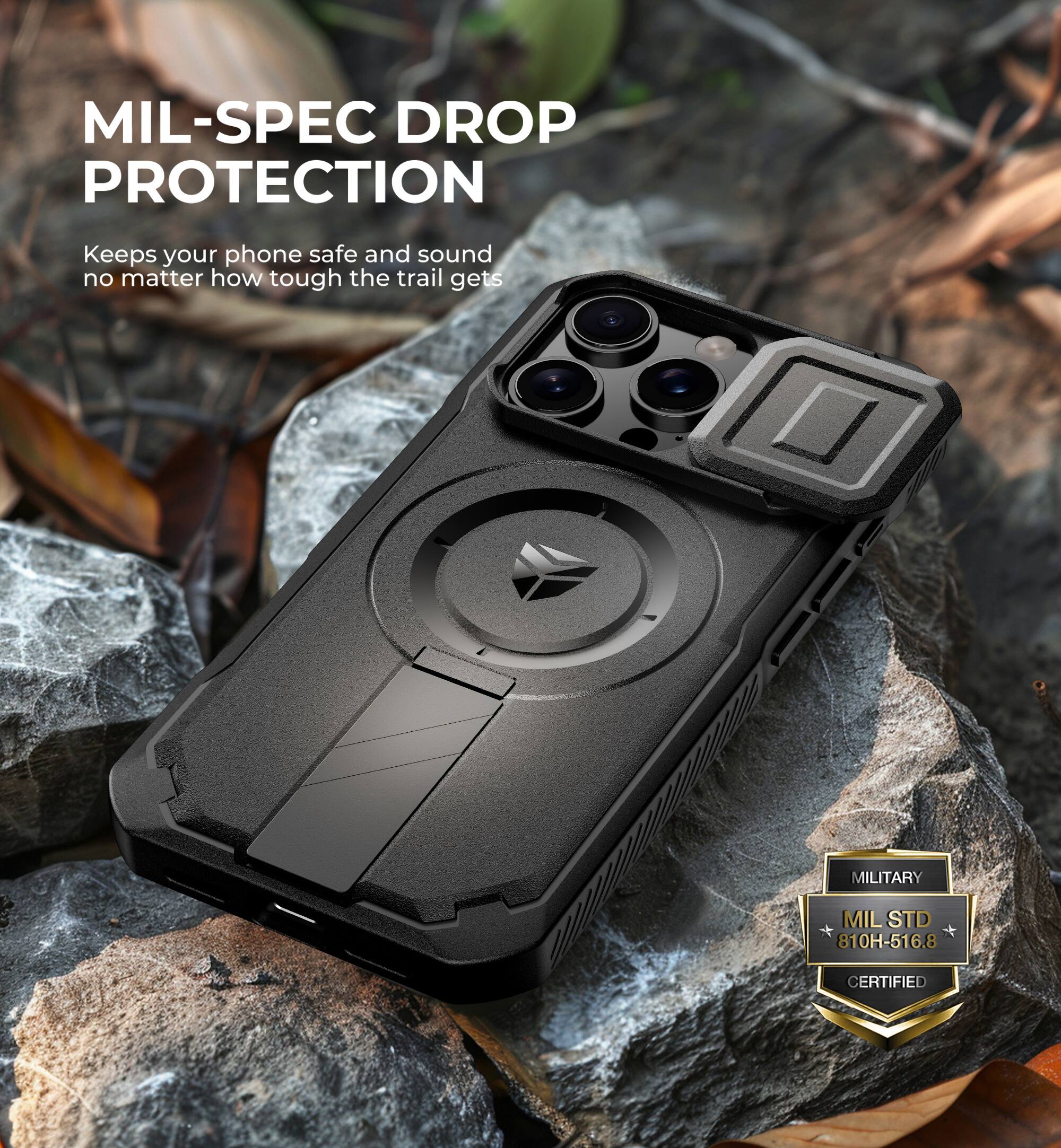 MIL-SPEC DROP PROTECTION
Keeps your phone safe and sound no matter how tough the trail gets
MILITARY MIL STD 810H-516.8 CERTIFIED