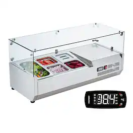 VEVOR - Refrigerated Condiment Prep Station, 130 W Countertop Refrigerated Condiment Station, with 1 1/3 Pan & 4 1/6 Pans - Silver