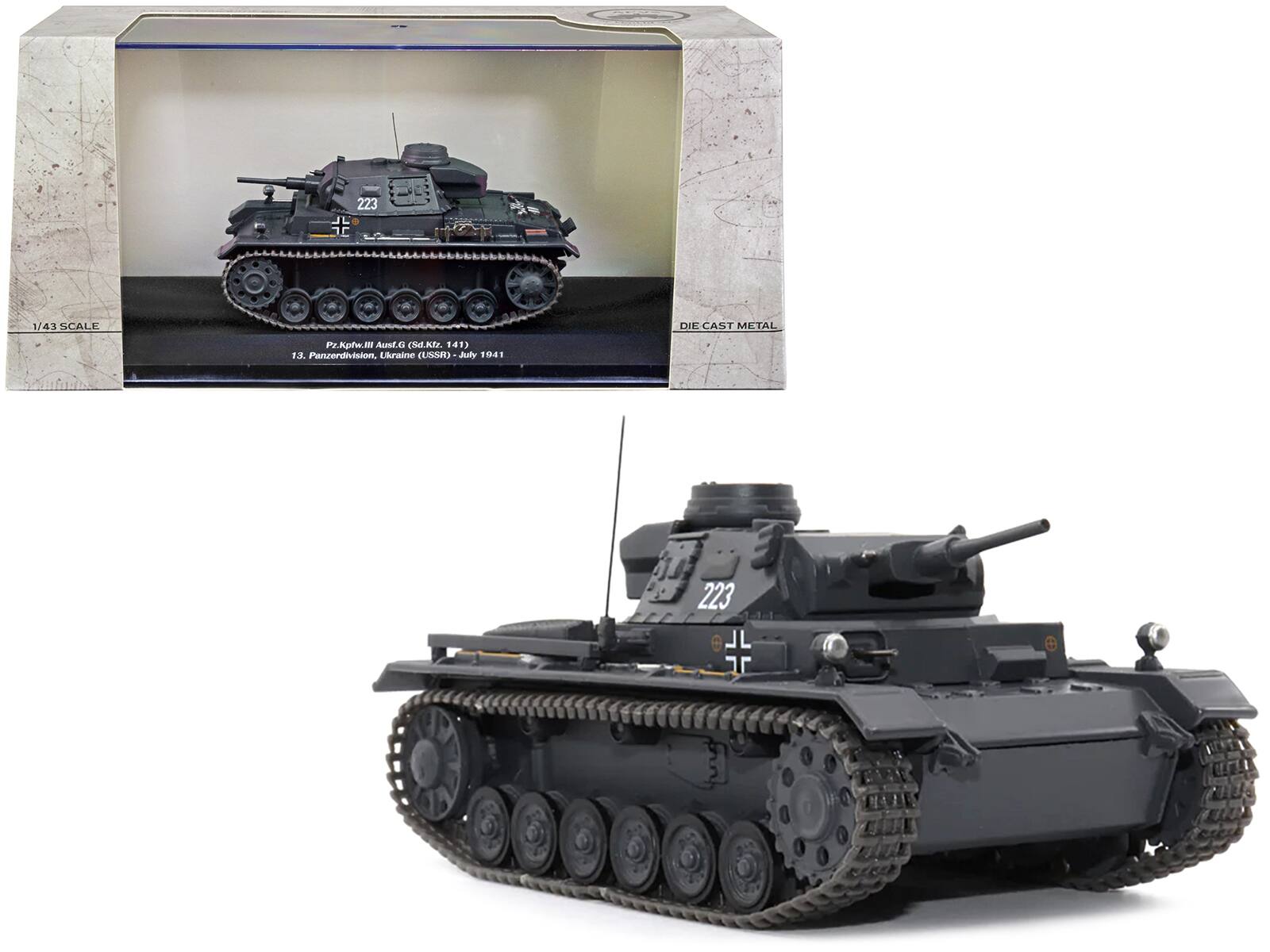AFV's of WWII - Pz.Kpfw.III Ausf.G (Sd.Kfz. 141) Tank #223 "Germany 13. Panzerdivision Ukraine (USSR) July 1941" 1/43 - Black