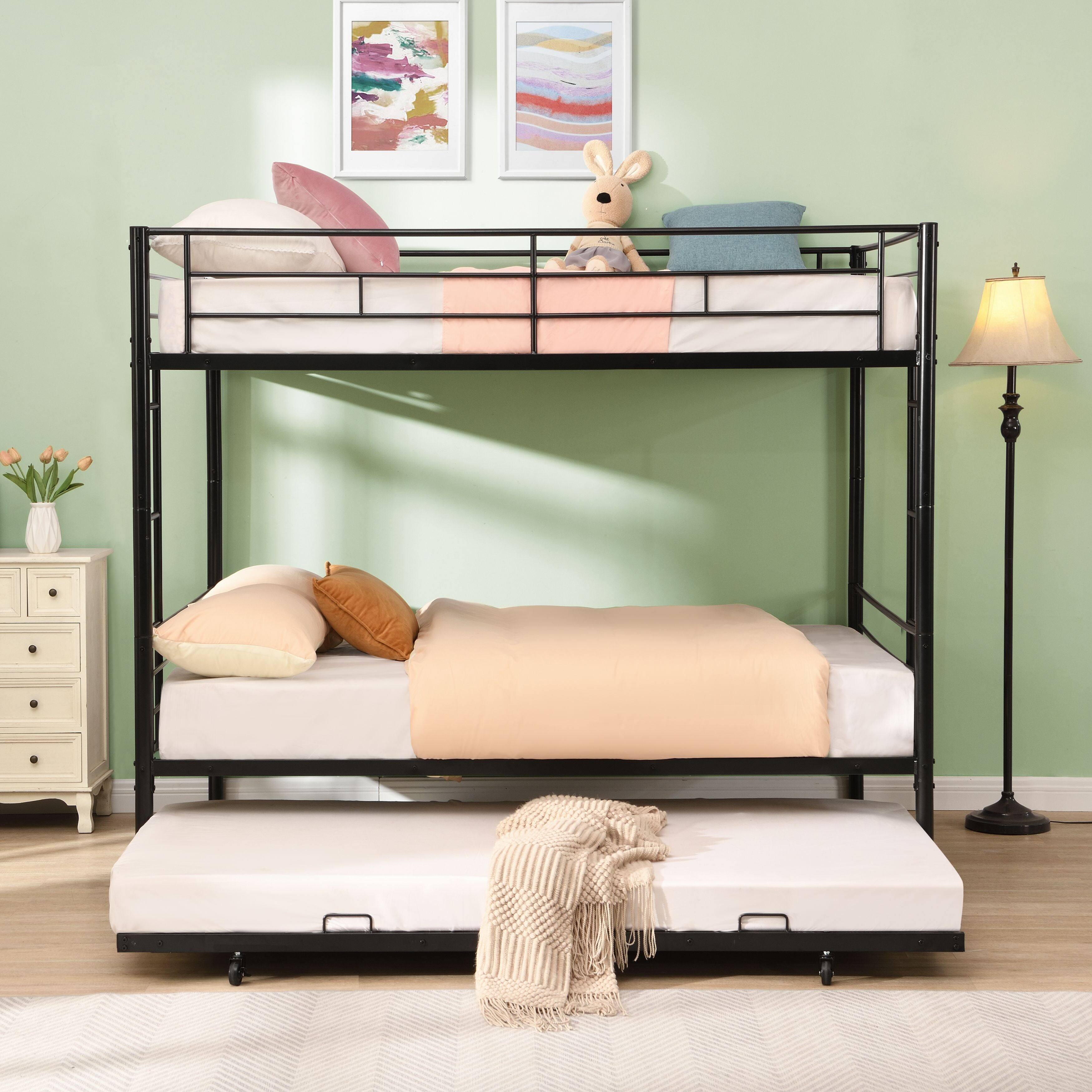 Alt View 2. Boyel Living - Full Over Full Metal Bunk Bed with Trundle – No Box Spring Needed - Black.