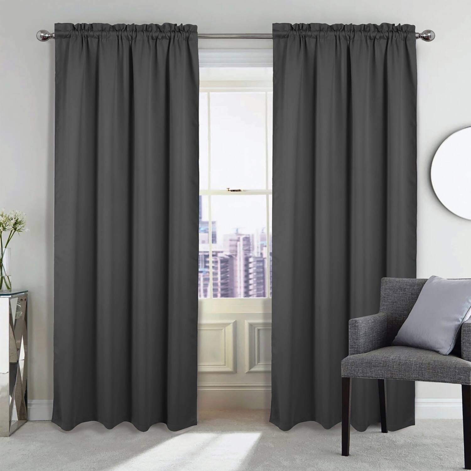 Angle. RT Designers Collection - RT Designers Collection 100% Polyester Twilight Blackout Rod Pocket Curtain Panel 54" x 84" Charcoal - Charcoal.