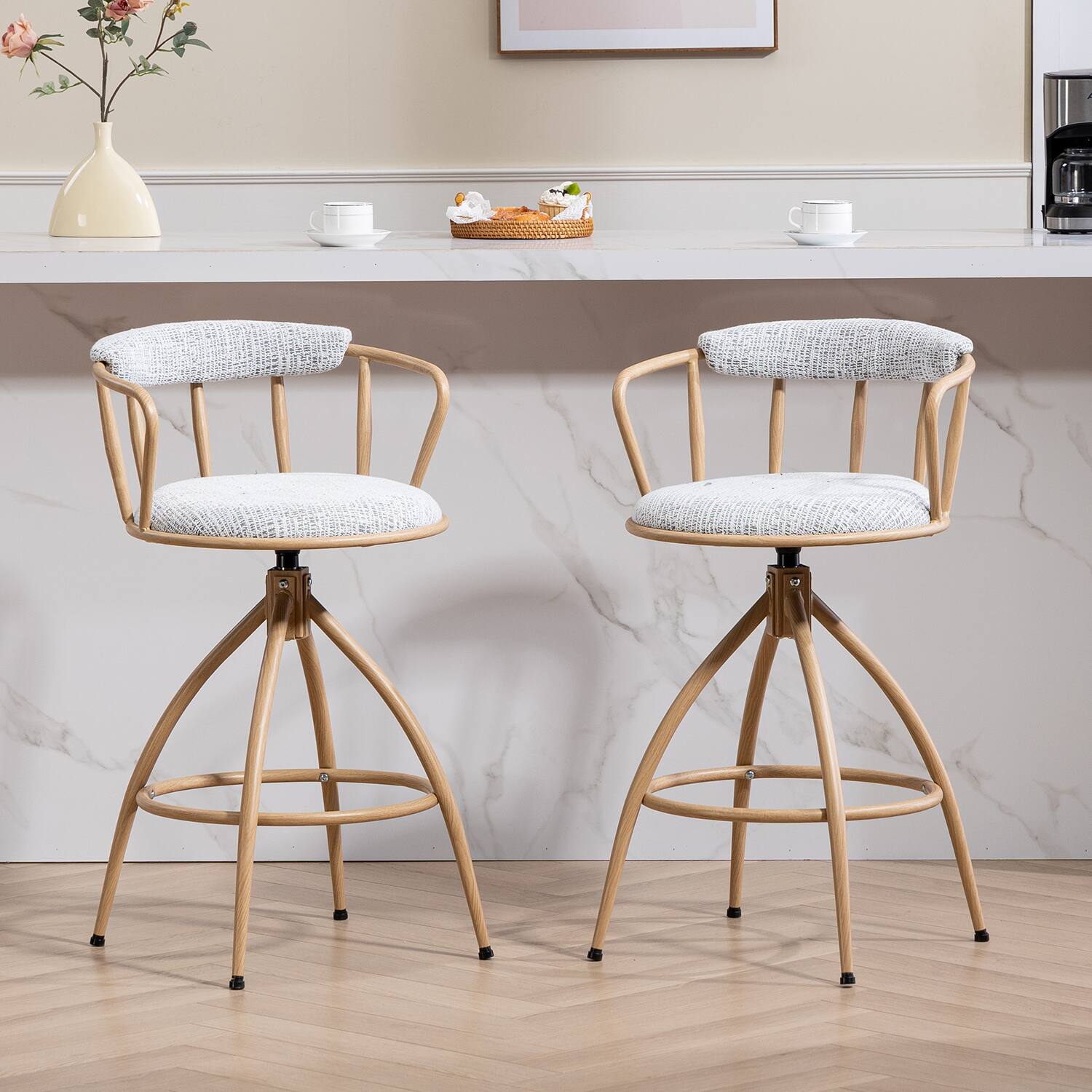 Alt View 2. HTUTWOO - Modern Bar Stools Set of 2, Adjustable Swivel Counter Height Bar Stool, Industrial Design Outdoor Stool - Beige.