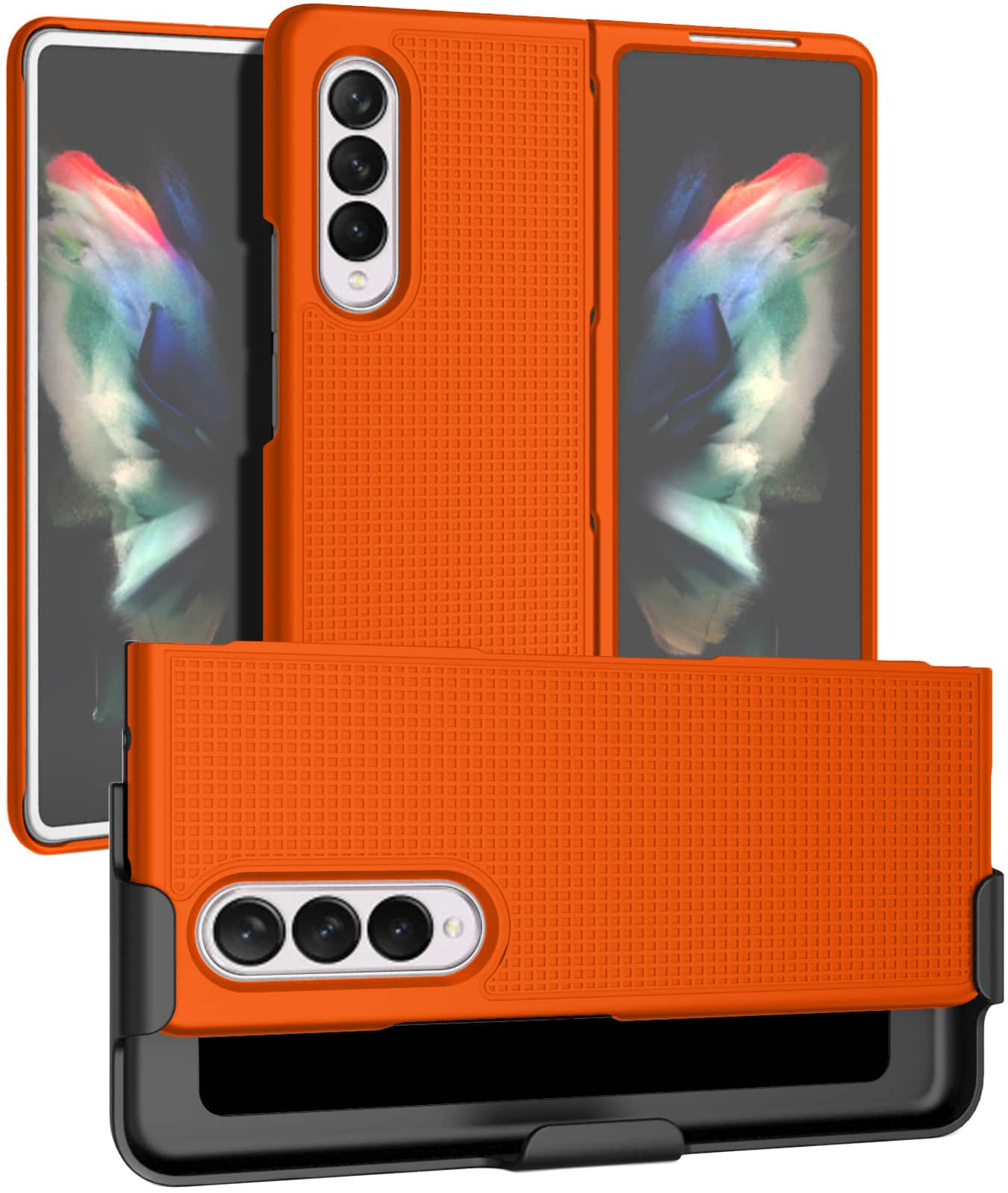 Nakedcellphone - Slim Case and Belt Clip Holster Combo for Samsung Galaxy Z Fold 3 (SM-F926, 2021) - Orange