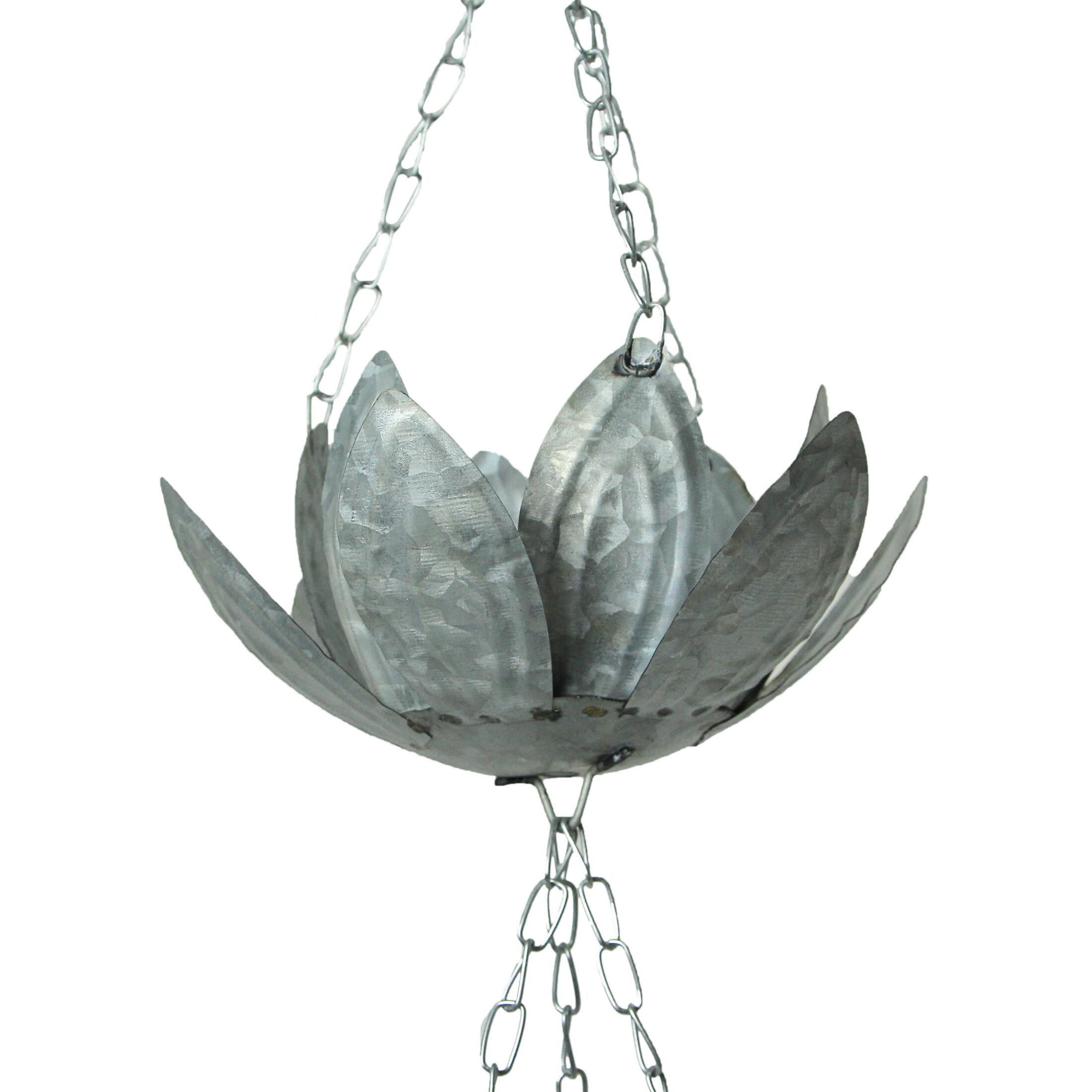 Alt View 2. Zeckos - 70 Inch Galvanized Metal Flower Rain Chain Gutter Home Decor Downspout Accent - Silver.