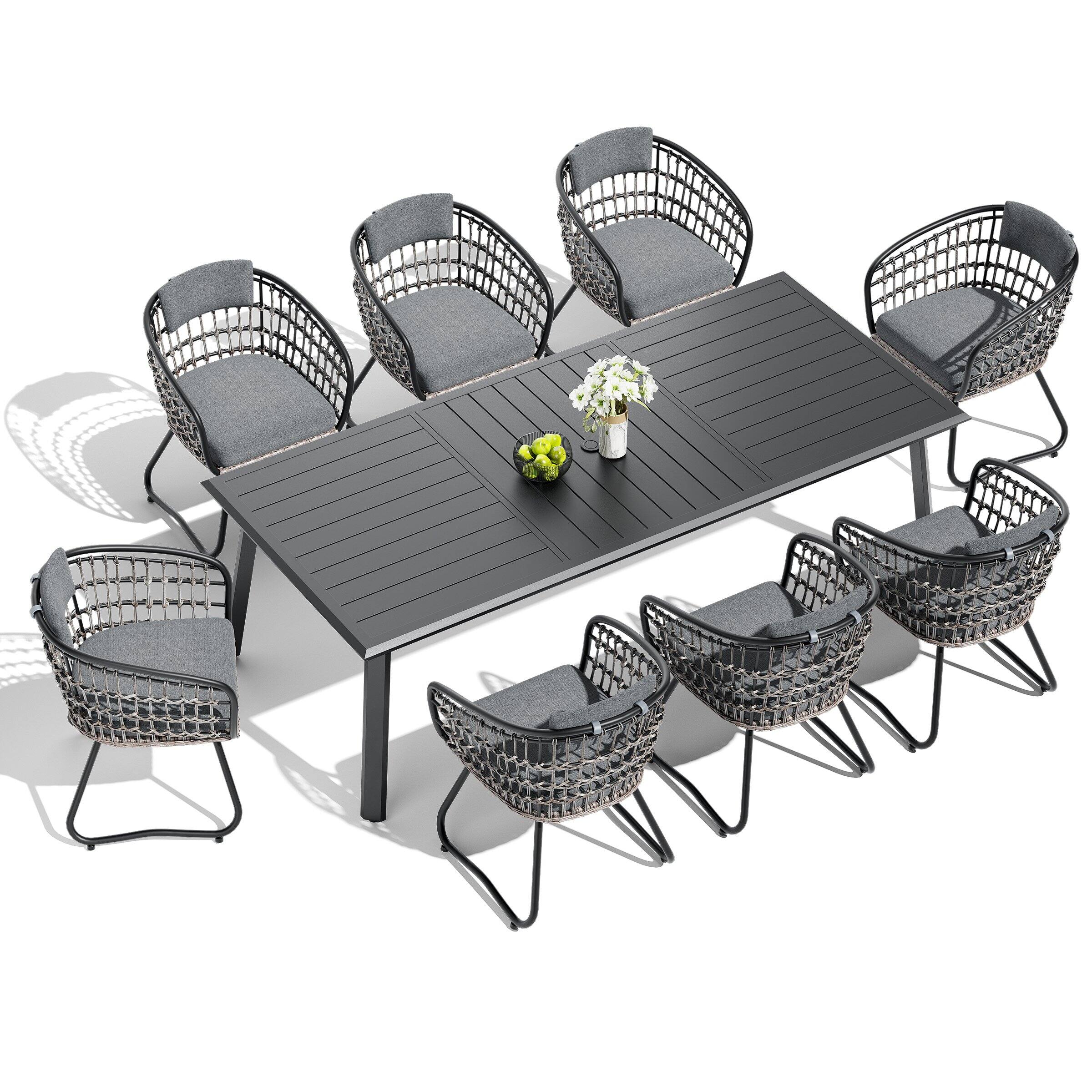 Alt View 1. Crestlive Products - Crestlive Products 7/9/11pc Water Proof All-Aluminum Patio Dining Set Rectangle Table Wicker Chairs with Cushion - Gray-9PC.