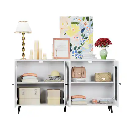 Front. Ecooso - Buffet Cabinet with Storage, 60" Sideboard with 4 Acrylic Doors, Accent Storage Cabinet for Living Room or Hallway - White.