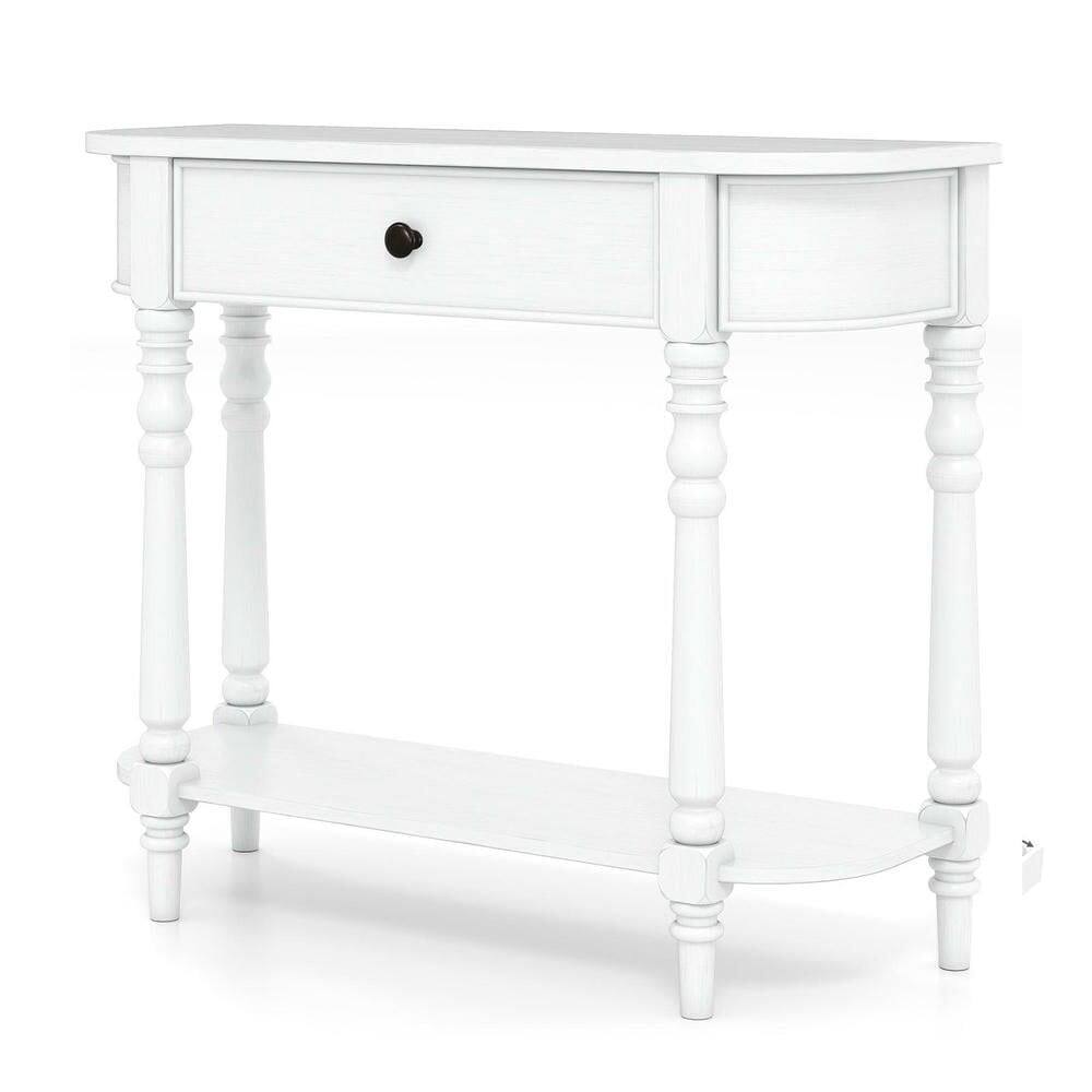 Left. Resenkos - 36"L Retro Wooden 2-Tier Narrow Console Table for Behind Couch/Foyer, White - White.