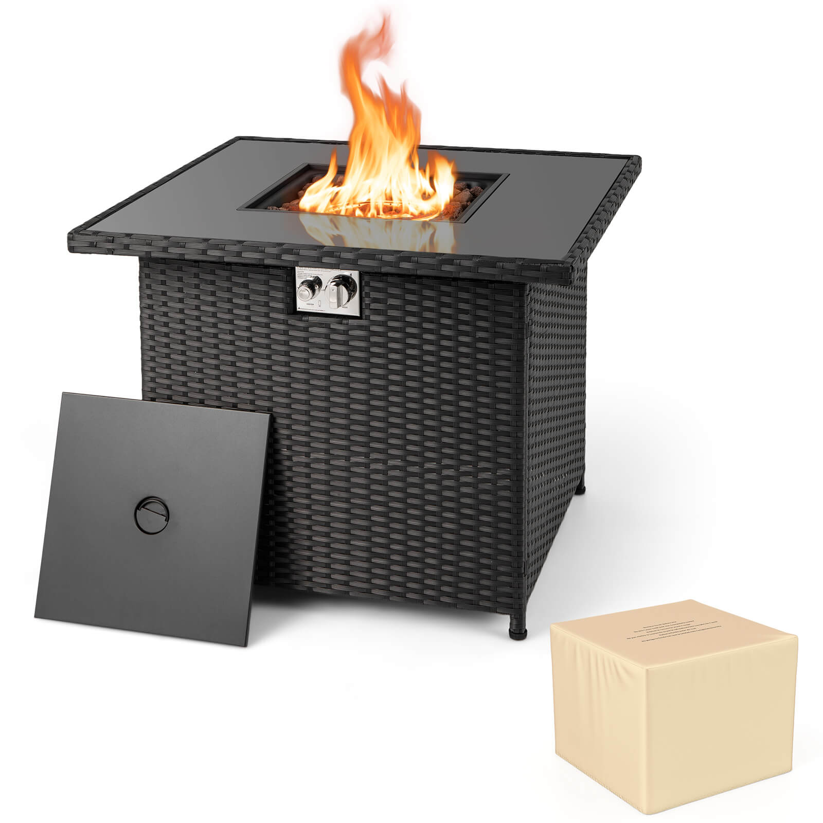 Alt View 10. Costway - Costway 32.5" Propane Fire Pit Table Outdoor Wicker Gas Firepit with Stainless Steel Burner - Black.