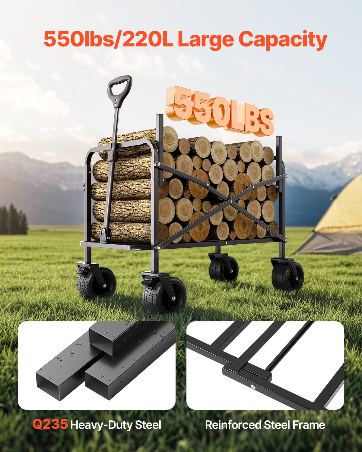 550lbs/220L Large Capacity

550LBS

Q235 Heavy-Duty Steel

Reinforced Steel Frame