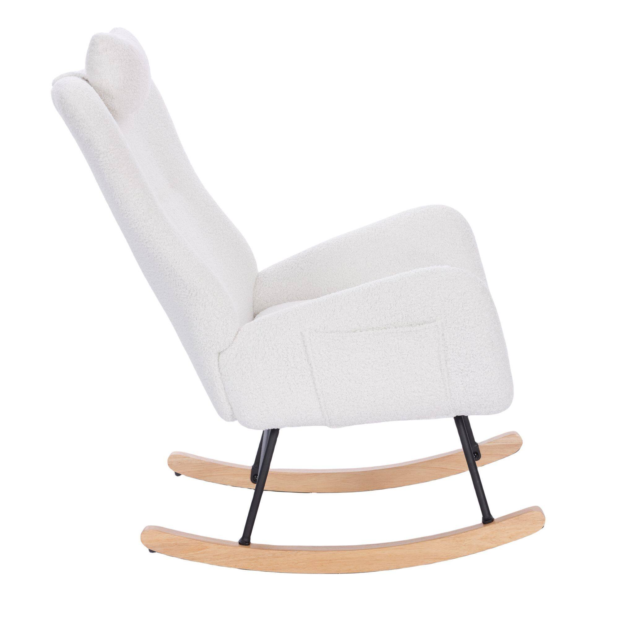 Left. GOODSILO - Plush Upholstered Nursery Rocking Chair with High Backrest for Living Room and Bedroom - White.