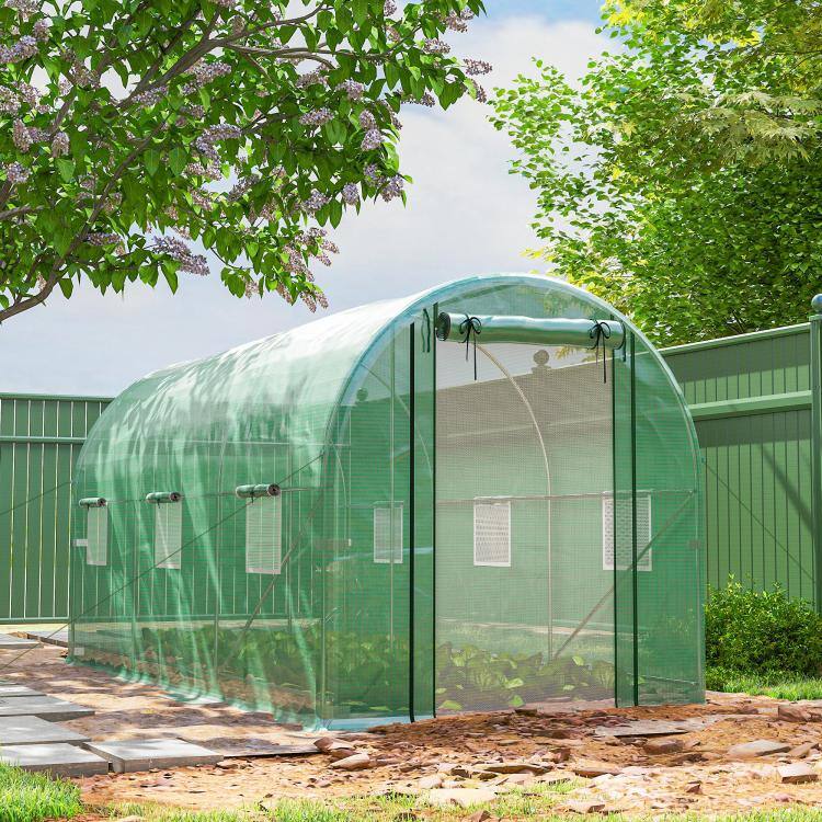 Alt View 2. PULUZ - Hoop House Greenhouse, Walk-in Tunnel Greenhouse with 2 Support Rods, Zippered Roll-up Mesh Door, 14.6 feetx6.5 feetx6.6 - Green.