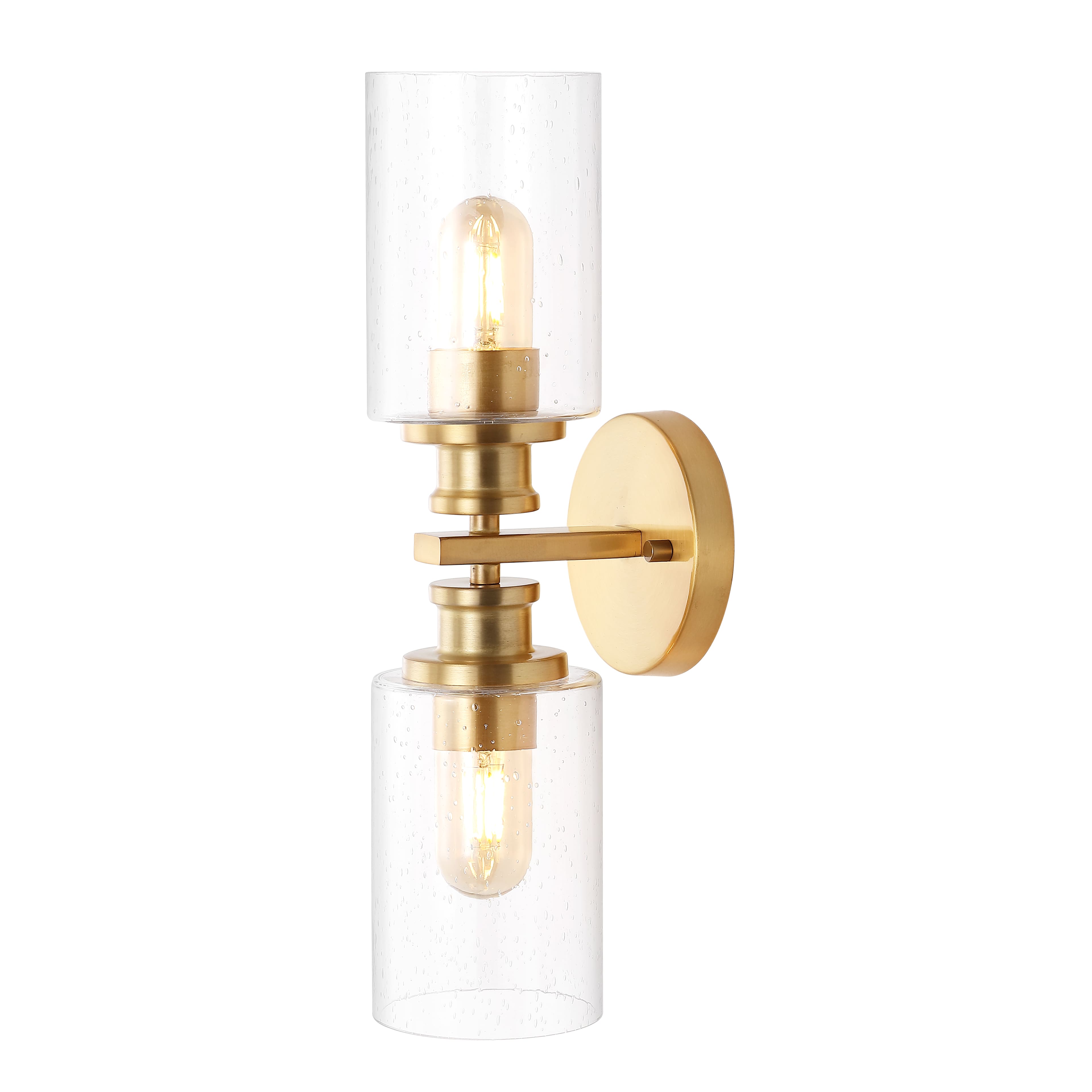 Jonathan Y - Jules Edison 16.5" Cylinder 2-Light Iron/Seeded Glass Farmhouse Contemporary LED Wall Sconce - Brass Gold