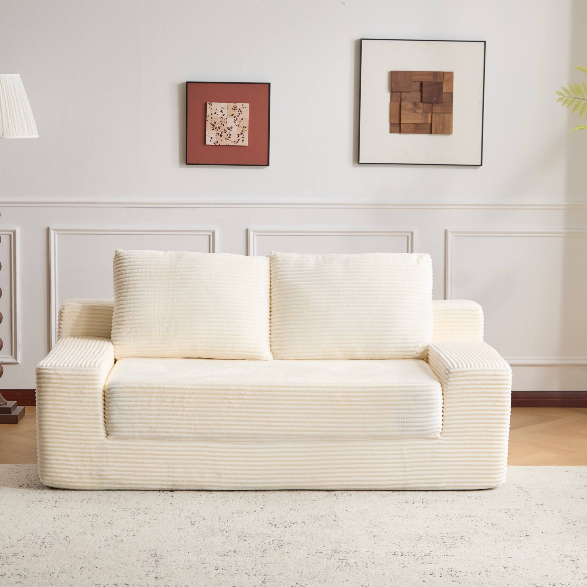 Alt View 5. GOODSILO - Modern Corduroy Loveseat Sofa Bed | Reversible Cushions & Deep Seating for Compact Spaces - White.