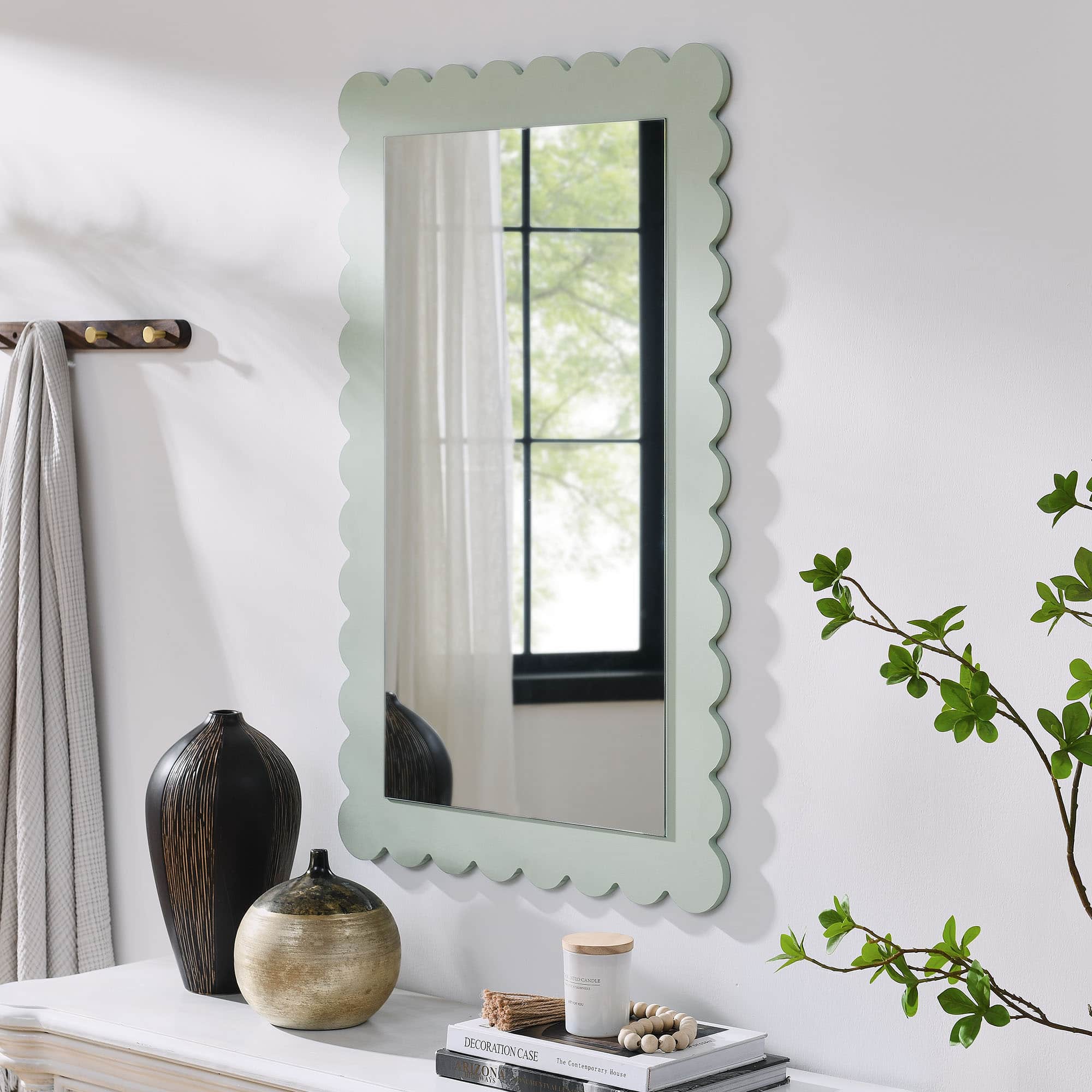Emmeline Scalloped Rectangle Wall Mirror by Modway - Sage
